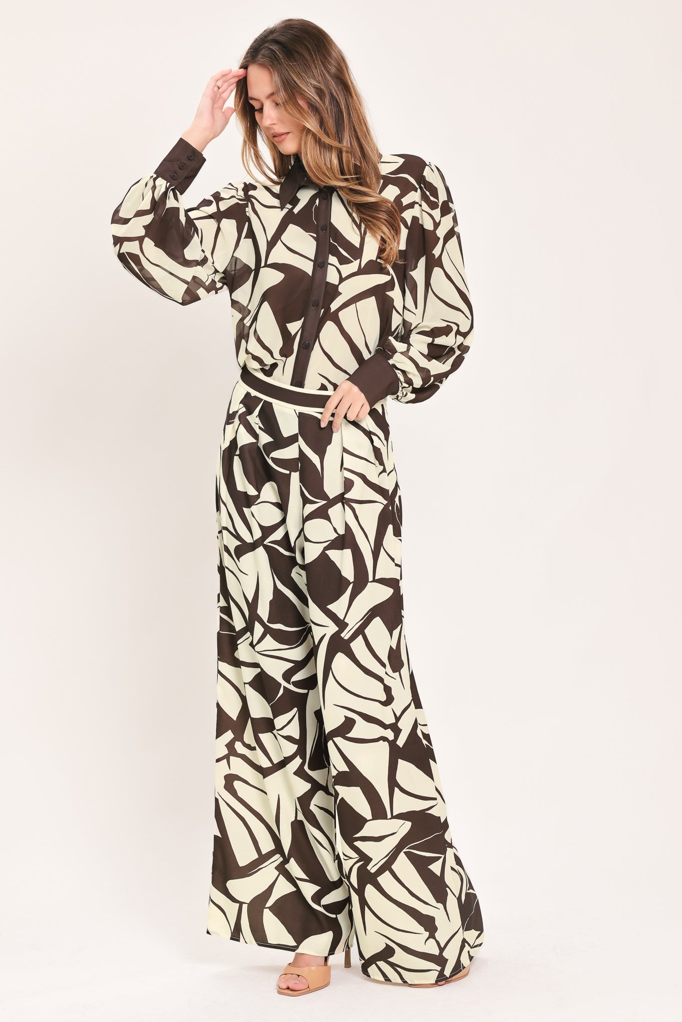 Vanilla Vine Mosaic Woven Wide Leg Pants