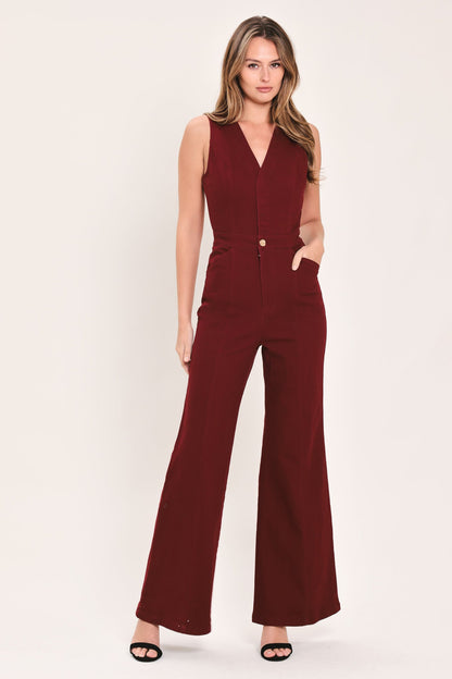 Merlot City Muse Woven Twill Jumpsuit