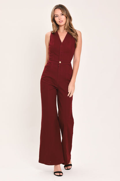 Merlot City Muse Woven Twill Jumpsuit