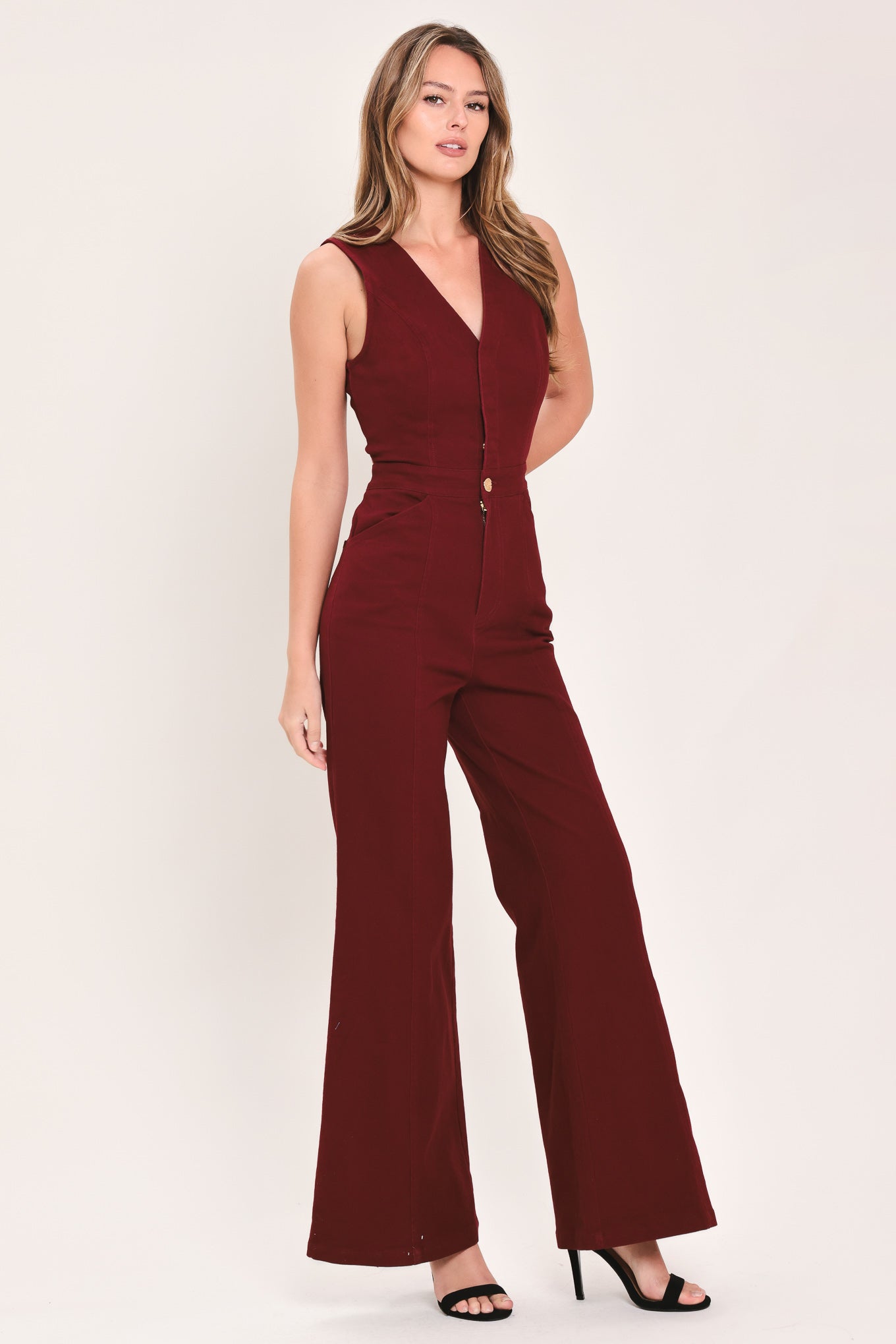 Merlot City Muse Woven Twill Jumpsuit