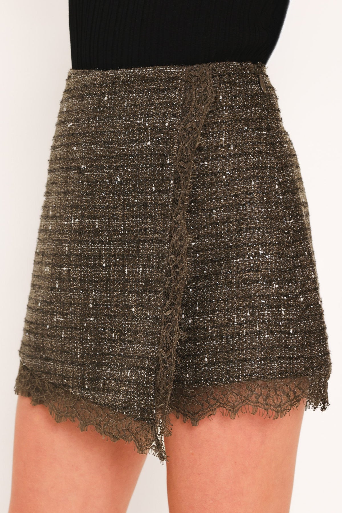 Dark Champagne Spark Woven Tweed Skort