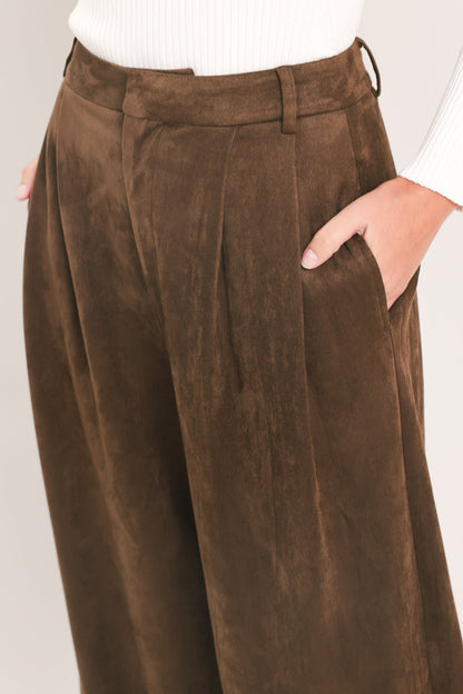 Desert Luxe Brown Faux Suede Wide-leg Pants