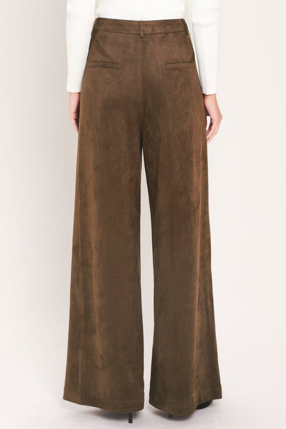 Desert Luxe Brown Faux Suede Wide-leg Pants