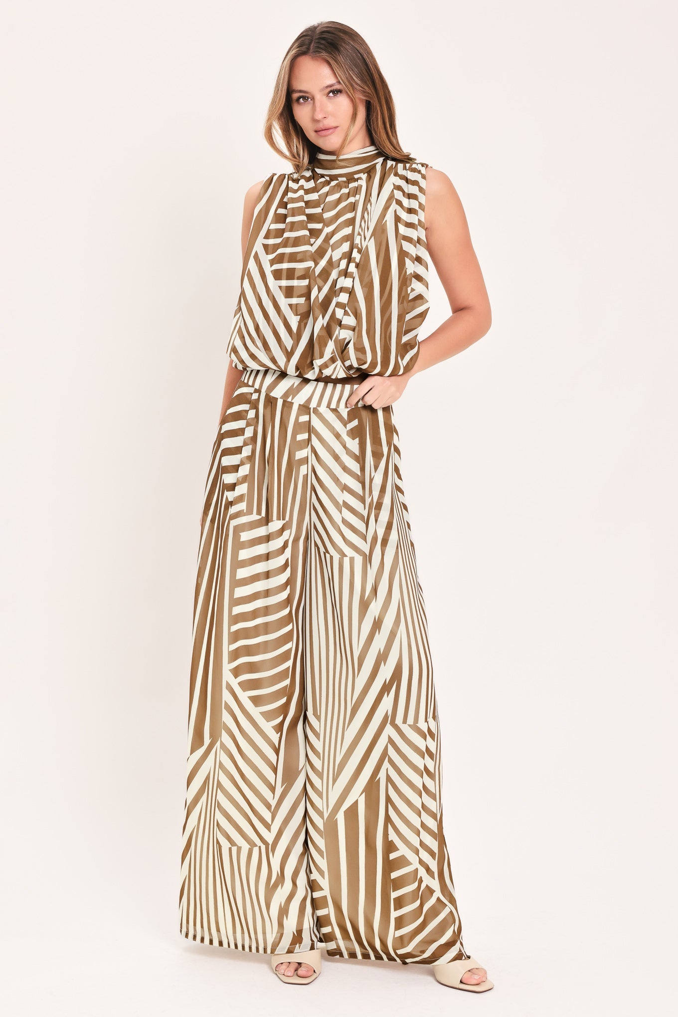 Latte Ribbon Rhapsody Woven Wide Leg Pants