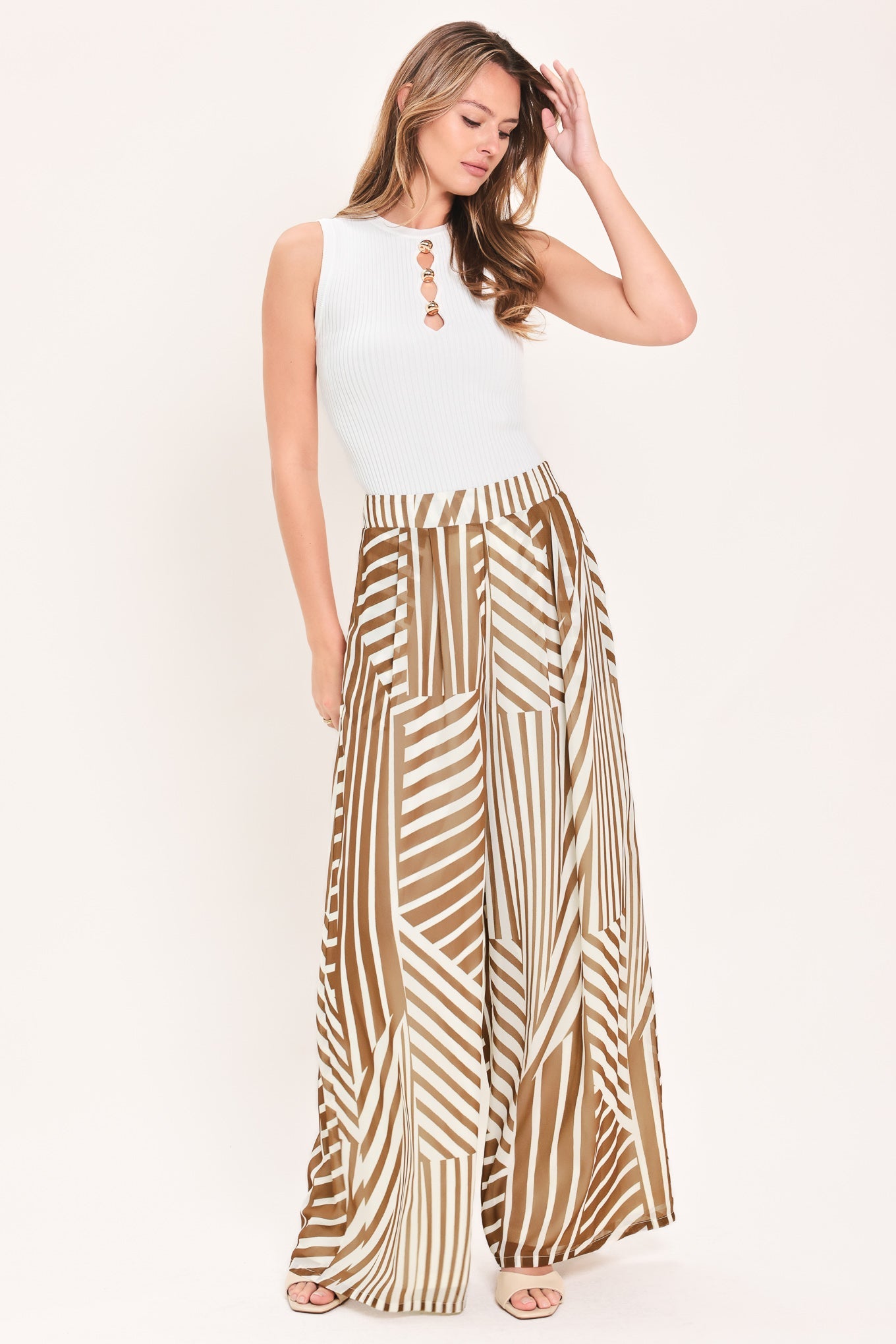 Latte Ribbon Rhapsody Woven Wide Leg Pants