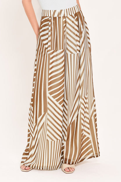 Latte Ribbon Rhapsody Woven Wide Leg Pants