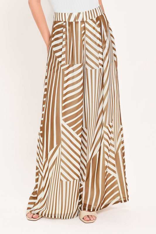 Latte Ribbon Rhapsody Woven Wide Leg Pants