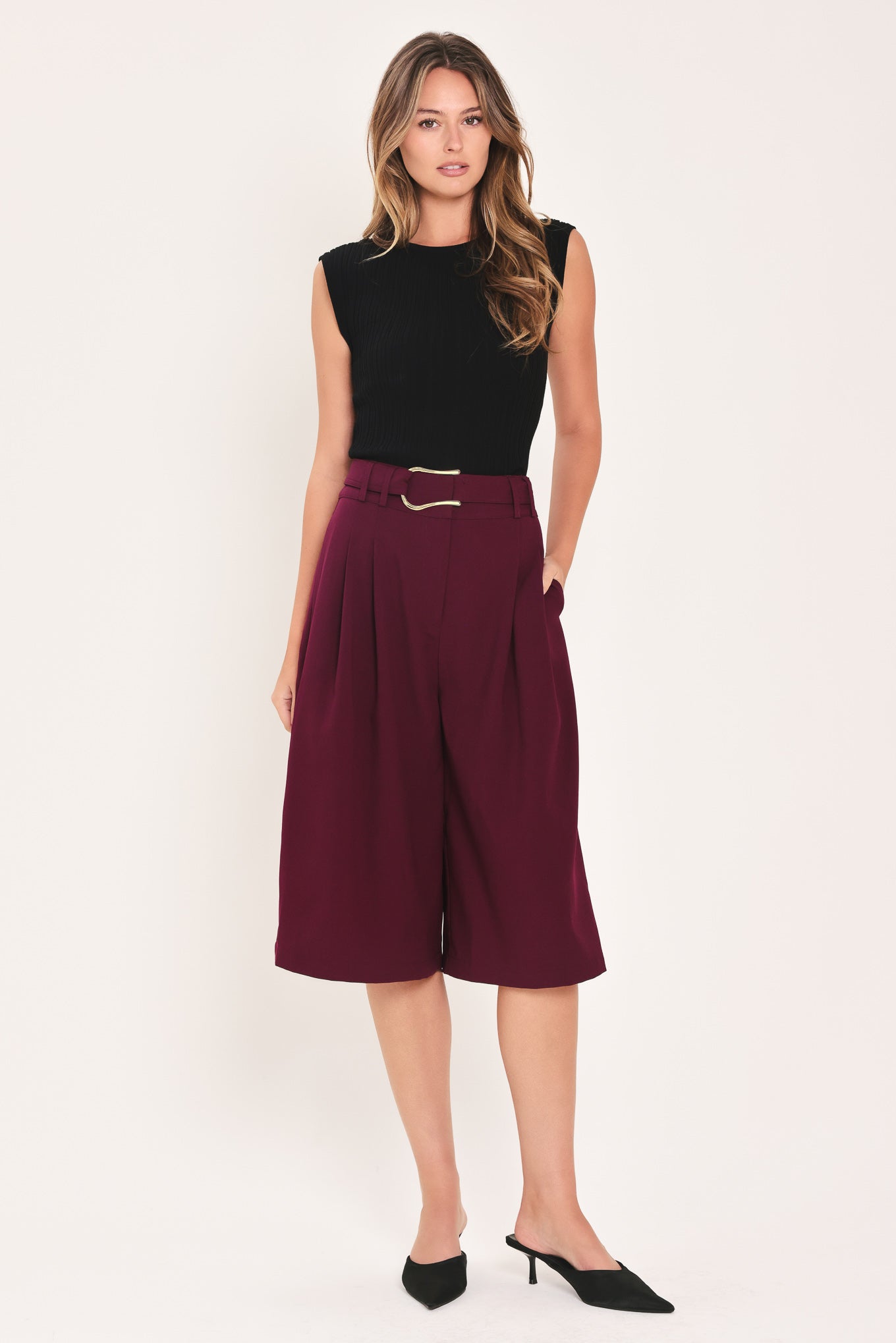 City Chic Buckle Belted Culotte Pants