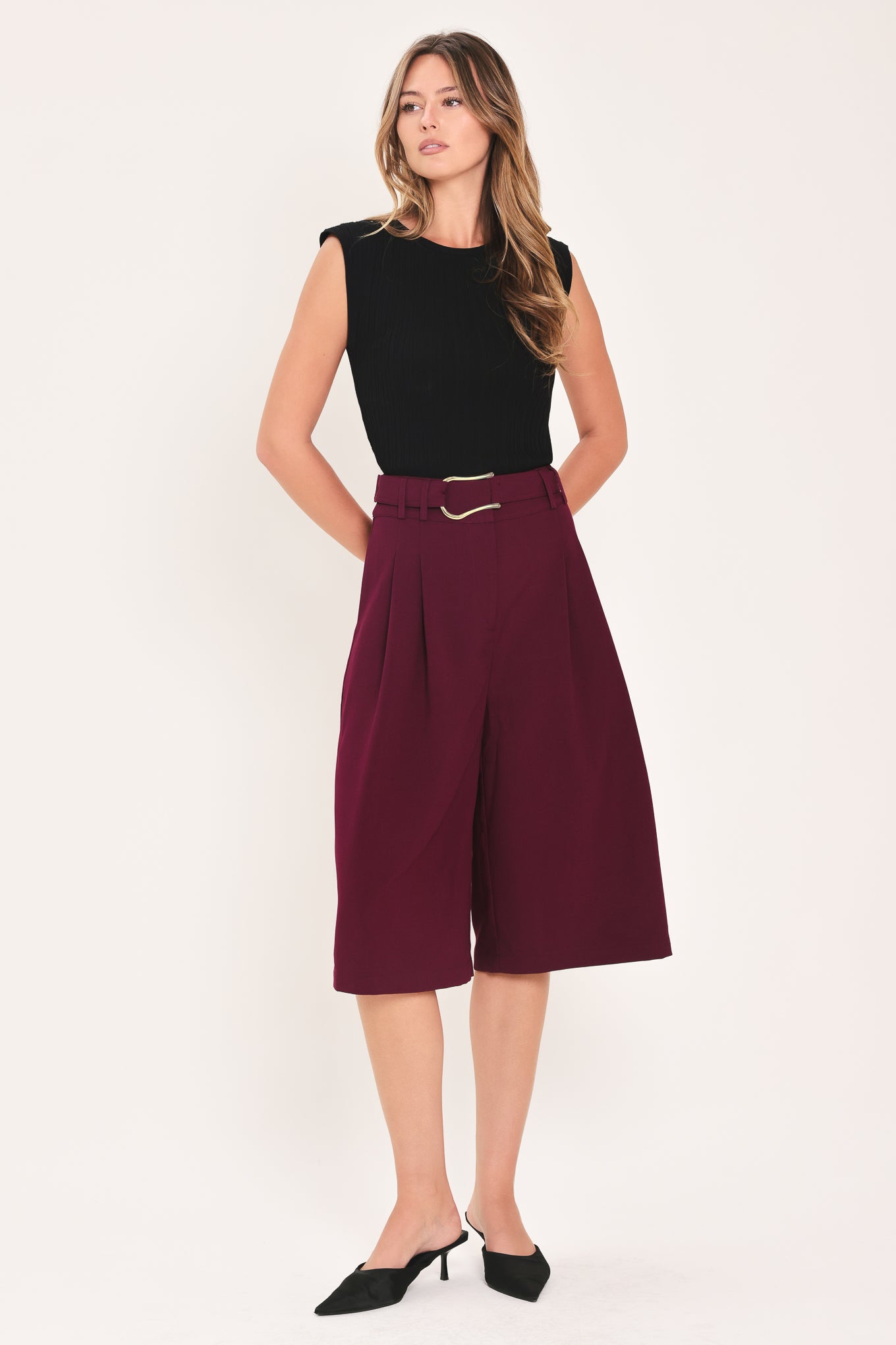 City Chic Buckle Belted Culotte Pants