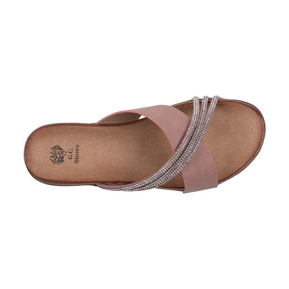 Women's Iris Blush Embellished Asymmetrical Flat Sandals