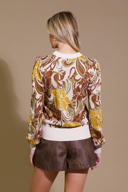 Keeping Tabs Jacquard Pullover Sweater Top
