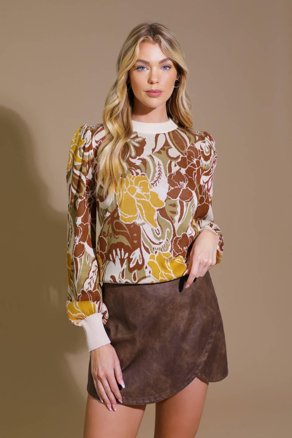 Keeping Tabs Jacquard Pullover Sweater Top
