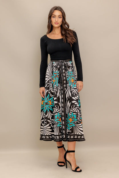 Sunburst Garden Black Midi Dress
