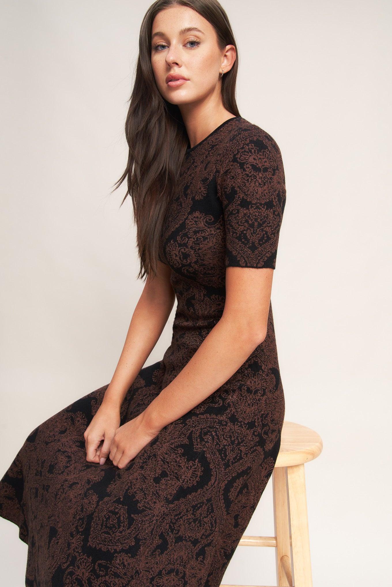 Gothic Muse Jacquard Sweater Midi Dress