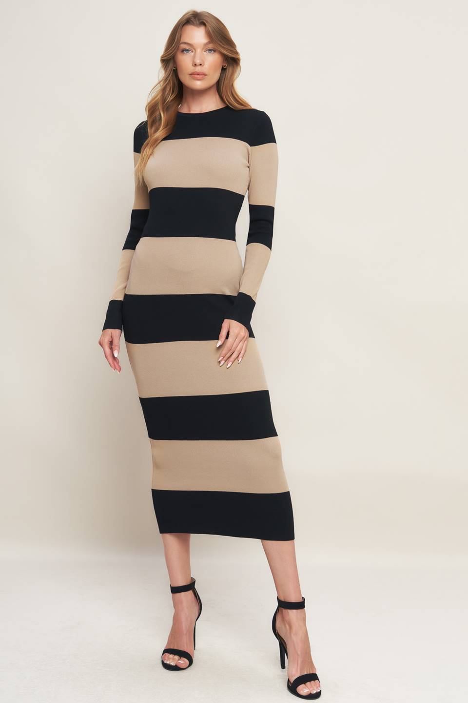 Espresso & Cream Sweater Knit Midi Dress