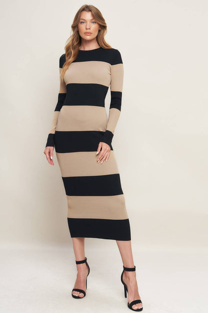 Espresso & Cream Sweater Knit Midi Dress