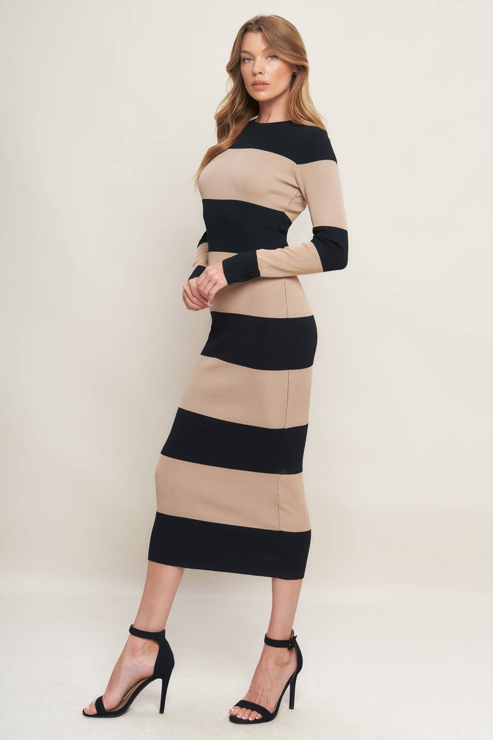 Espresso & Cream Sweater Knit Midi Dress