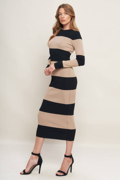 Espresso & Cream Sweater Knit Midi Dress