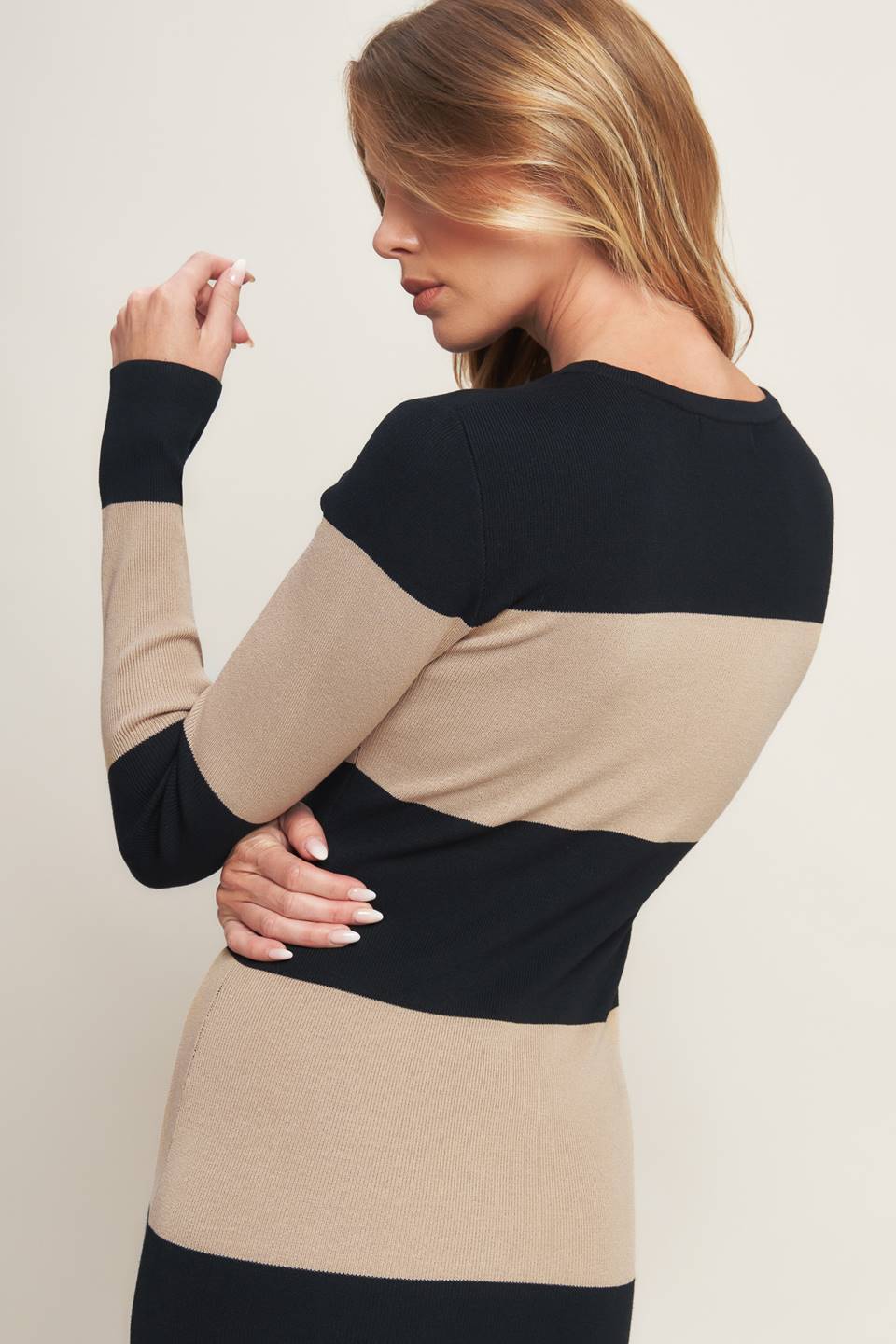 Espresso & Cream Sweater Knit Midi Dress