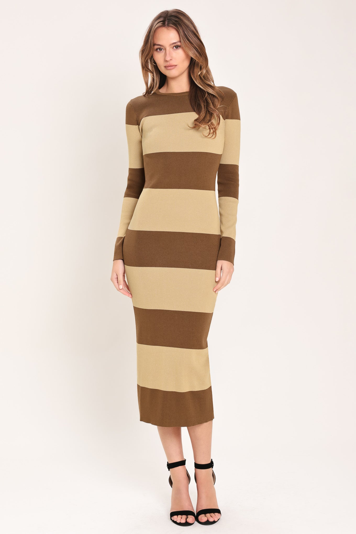 Espresso & Cream Sweater Knit Midi Dress