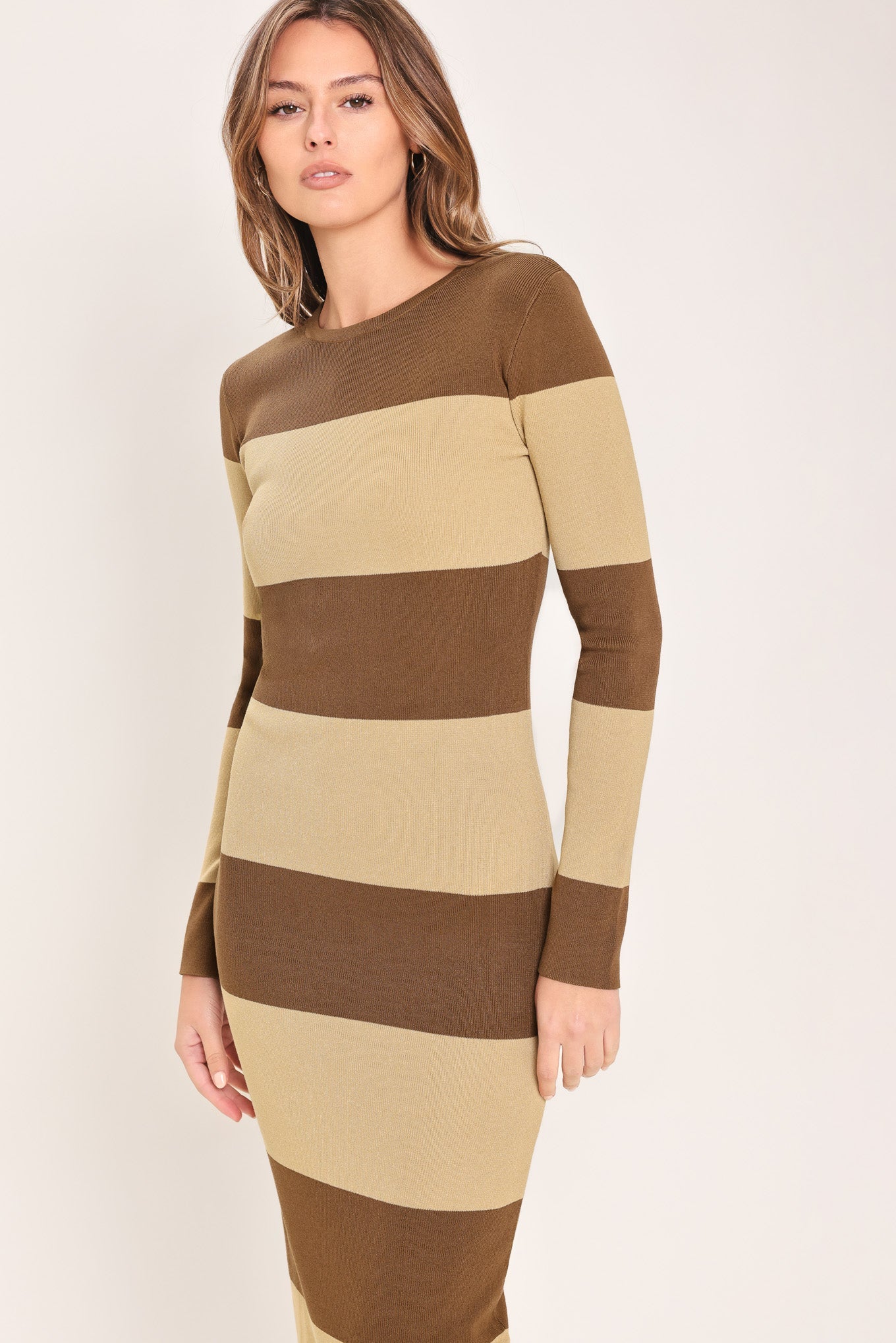 Espresso & Cream Sweater Knit Midi Dress