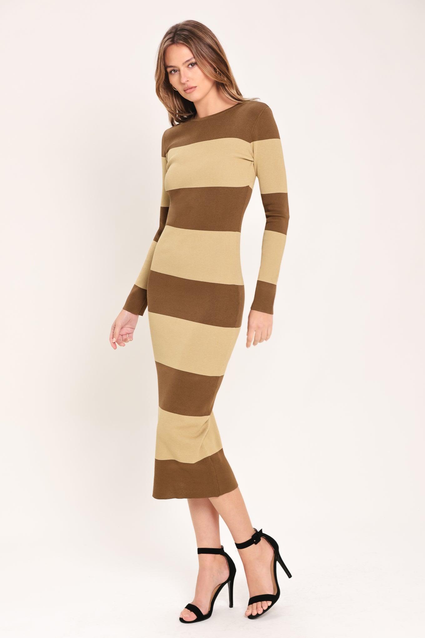 Espresso & Cream Sweater Knit Midi Dress