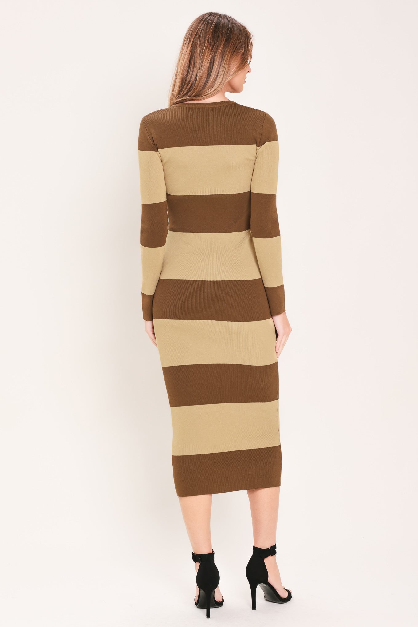 Espresso & Cream Sweater Knit Midi Dress