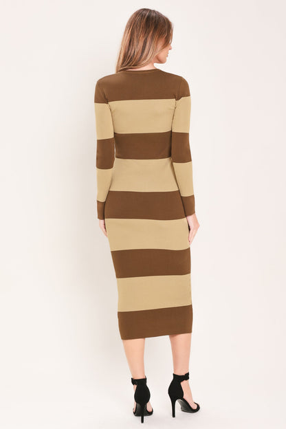 Espresso & Cream Sweater Knit Midi Dress