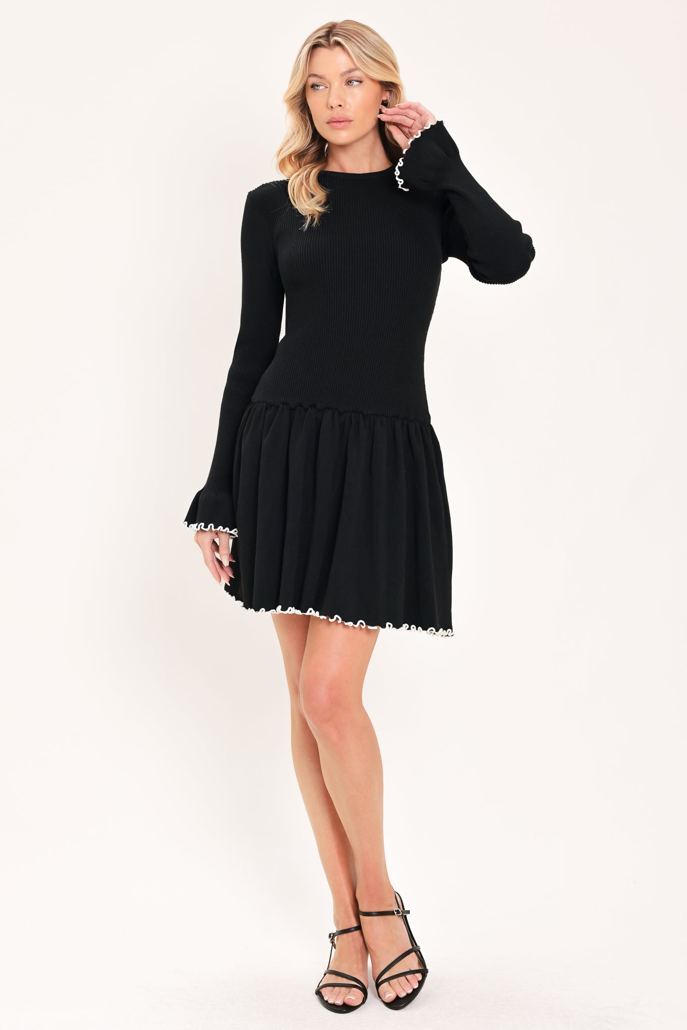 Noir Trim Sweetheart Sweater Mini Dress