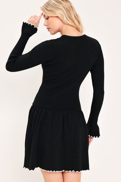 Noir Trim Sweetheart Sweater Mini Dress