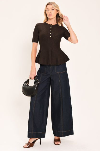 Java Peplum Polish Sweater Knit Top