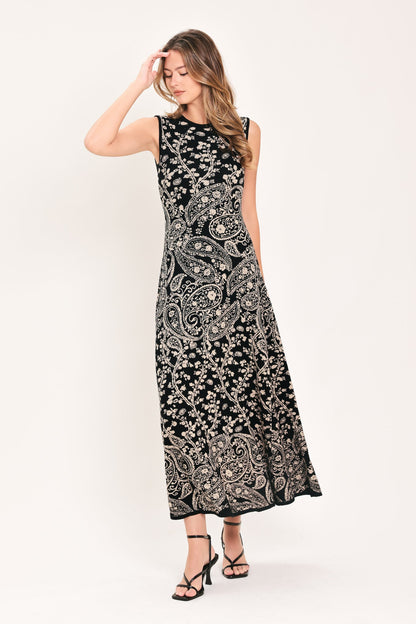 Hazel Paisley Embrace Jacquard Sweater Midi Dress
