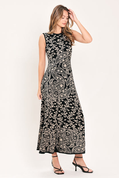 Hazel Paisley Embrace Jacquard Sweater Midi Dress