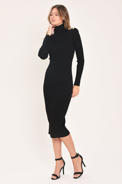 Polished Moments Turtleneck Sweater Midi Dress