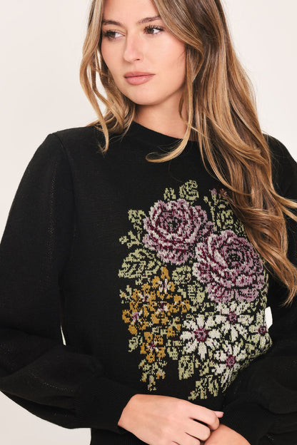 Cozy All Day Black Balloon-sleeve Sweater