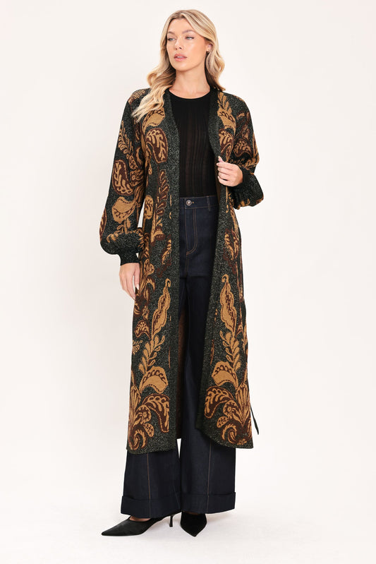 Vintage Garden Jacquard Sweater Knit Midi Cardigan
