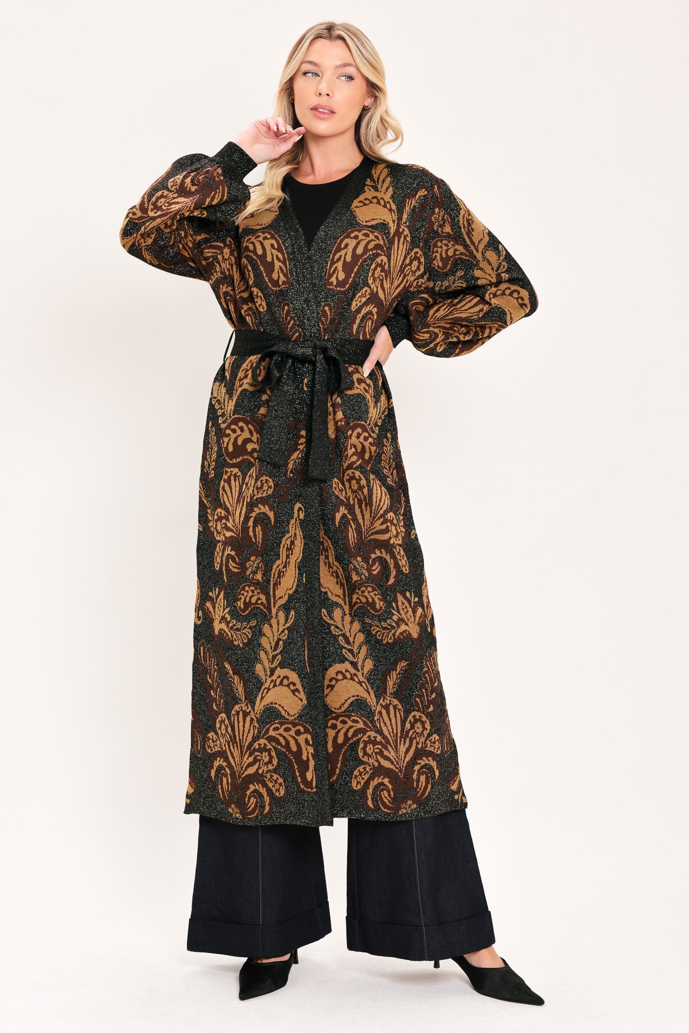 Vintage Garden Jacquard Sweater Knit Midi Cardigan