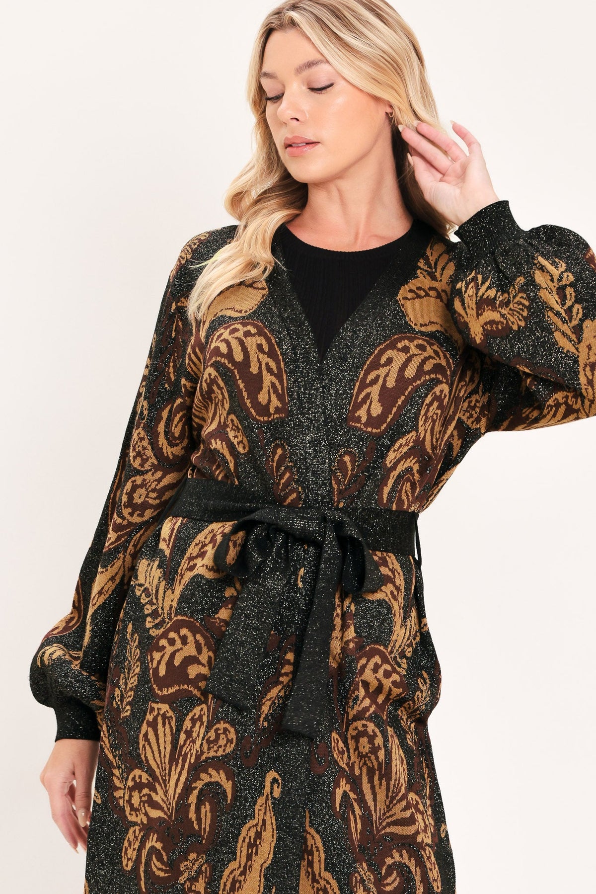 Vintage Garden Jacquard Sweater Knit Midi Cardigan