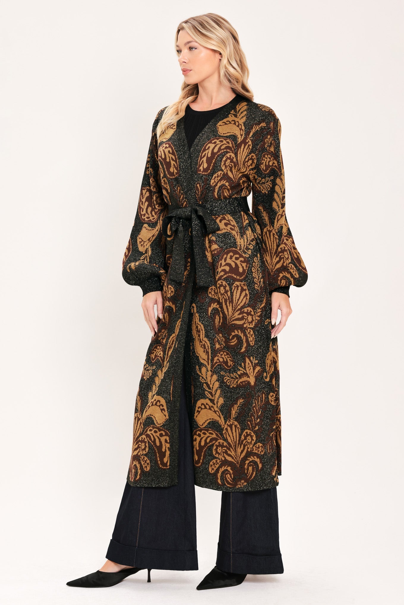 Vintage Garden Jacquard Sweater Knit Midi Cardigan