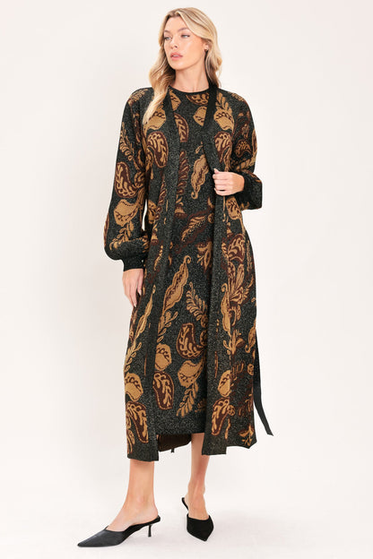 Vintage Garden Jacquard Sweater Knit Midi Cardigan