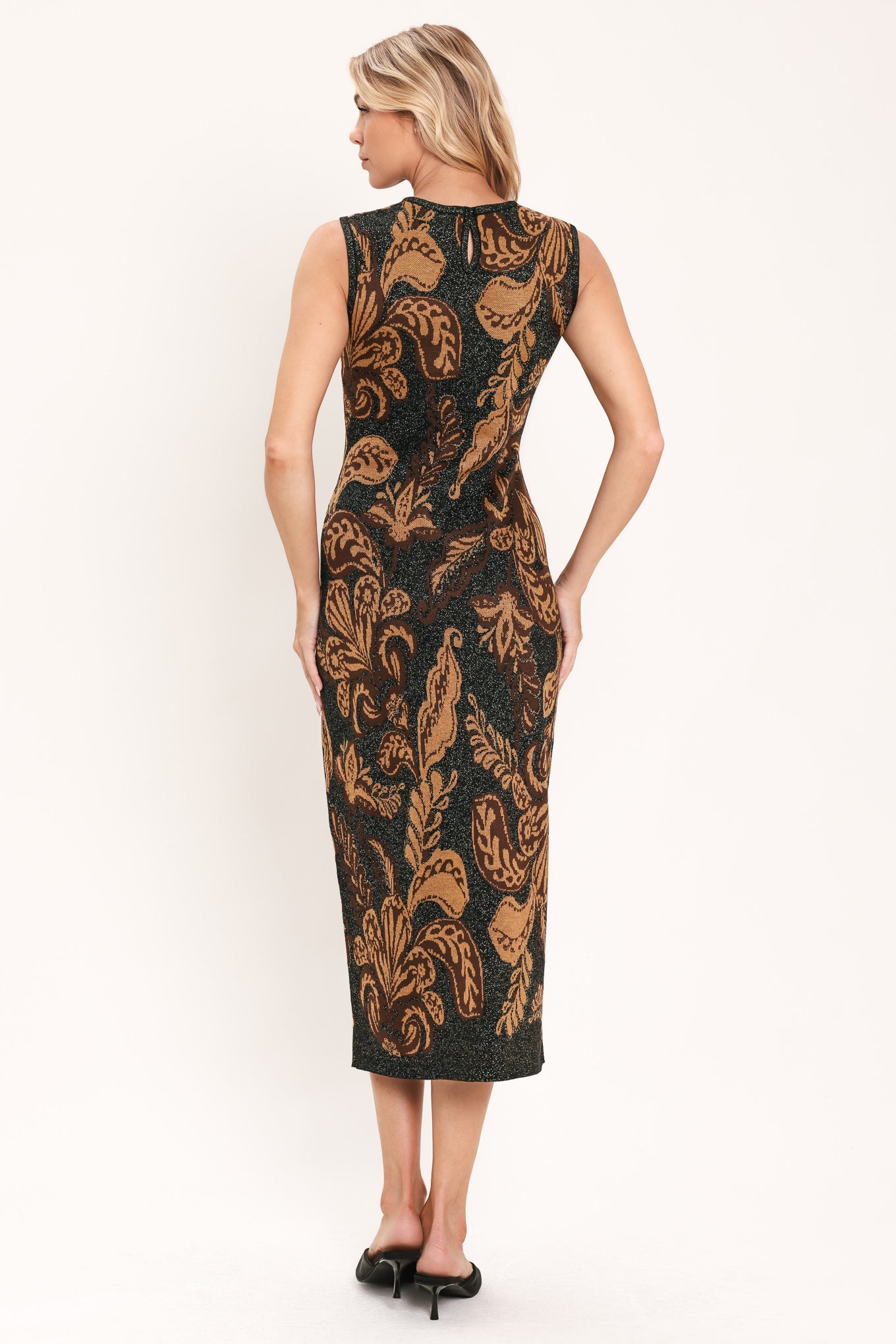 Vintage Garden Jacquard Sweater Knit Midi Dress