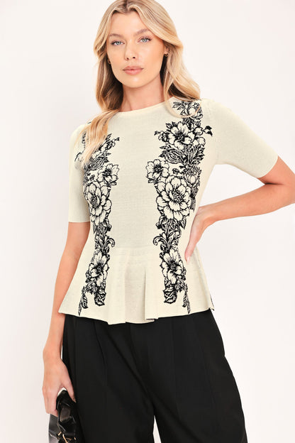 Noir Flora Contour Jacquard Sweater Top