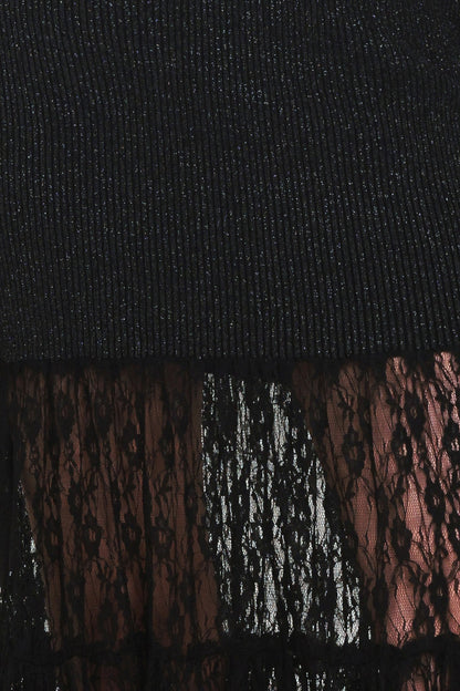 Midnight Shimmer Black Metallic Lace-hem Sweater Maxi Dress