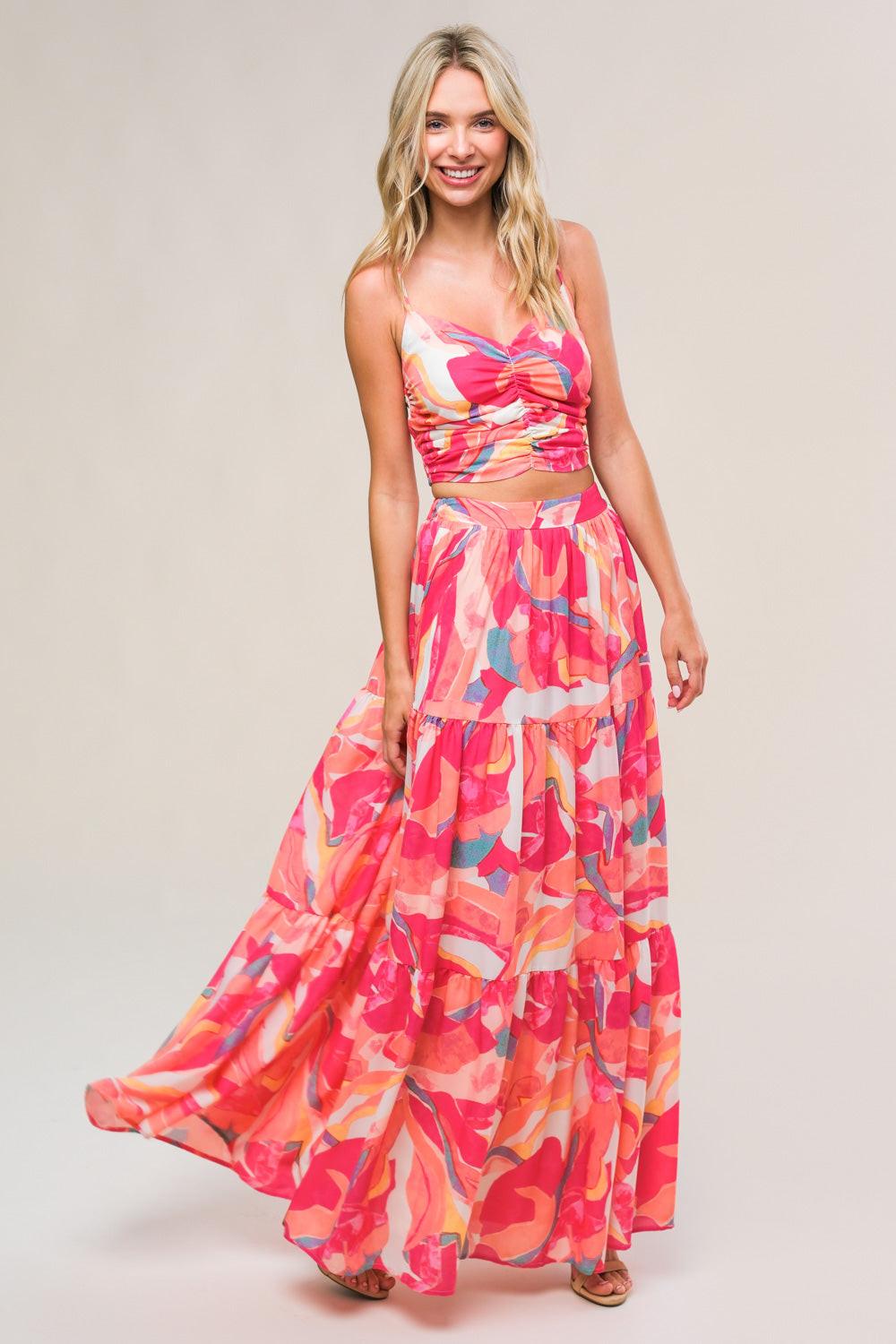 Romantically Speaking Woven Top and Skirt Set