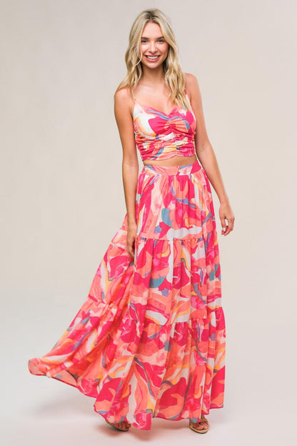 Romantically Speaking Woven Top and Skirt Set