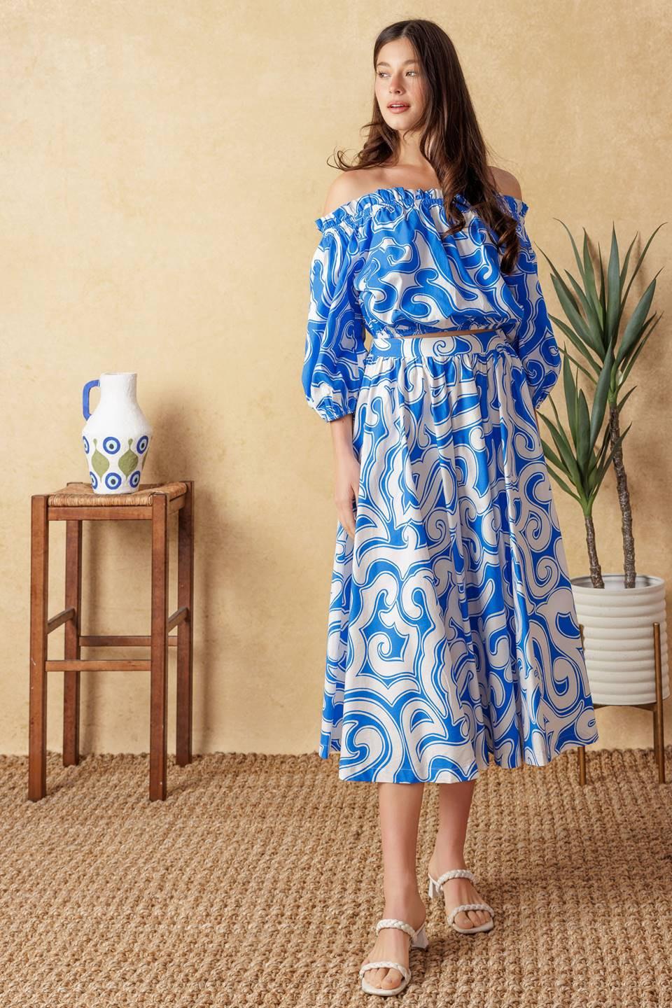 Sunset Sashay Blue Top and Skirt Set