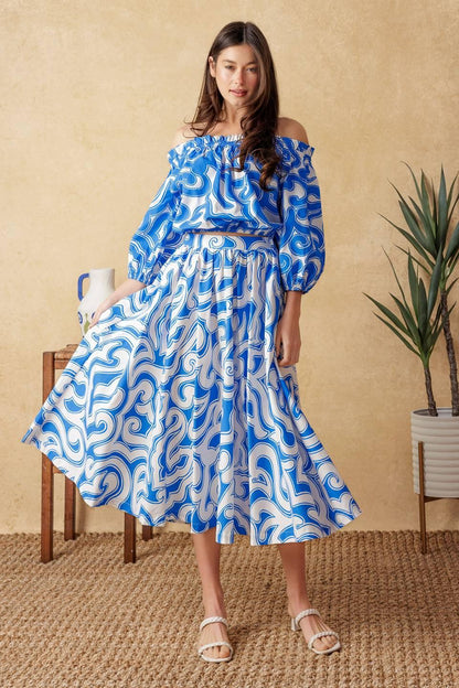 Sunset Sashay Blue Top and Skirt Set
