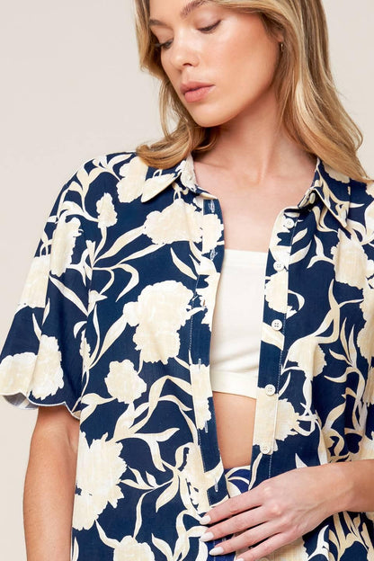 Slow Mornings Navy Woven Top and Shorts Set