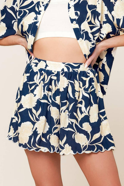 Slow Mornings Navy Woven Top and Shorts Set