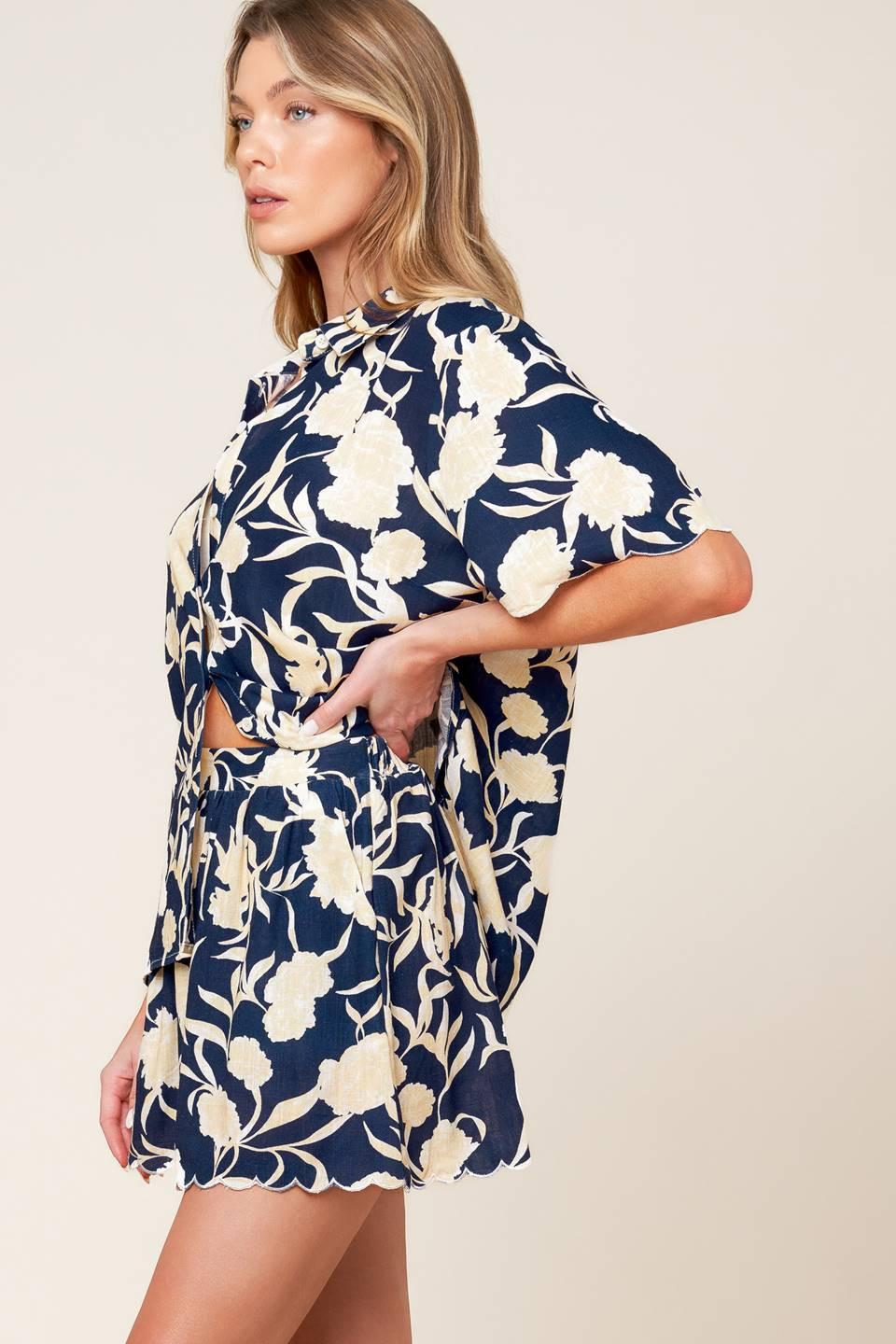 Slow Mornings Navy Woven Top and Shorts Set